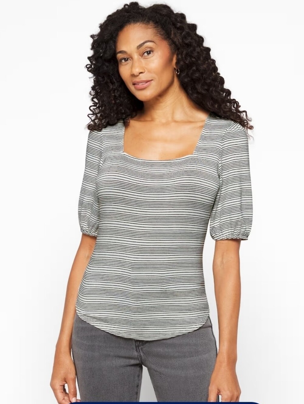 Kaileigh White and Black Striped Scoop Neck Puff Sleeve Top